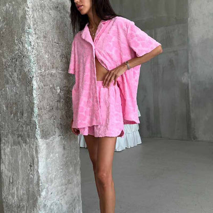 Damen Pyjama Set – Relaxed Fit – Soft Knit – Kurzarm Hemd & Elastikshorts