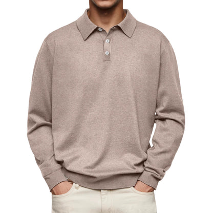 Herren Polohemd – Soft Knit – Relaxed Fit – Langarm Bequem Freizeitshirt