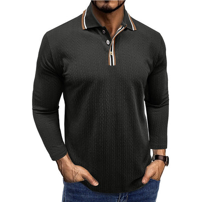 Herren Langarm-Poloshirt – Tailored Fit – Texturstrick – Gestreifter Kragen