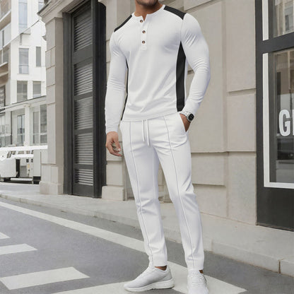 Herren Trainingsanzug – Slim Fit – Langarm Henley – Atmungsaktiv mit Rippbündchen