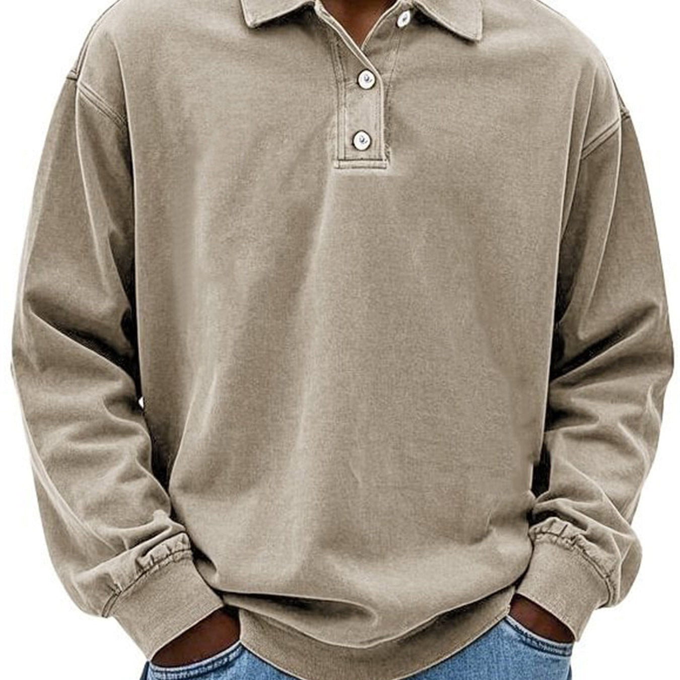 Herren Poloshirt – Langarm – Relaxed Fit – Knopfleiste – Natürliche Fasern