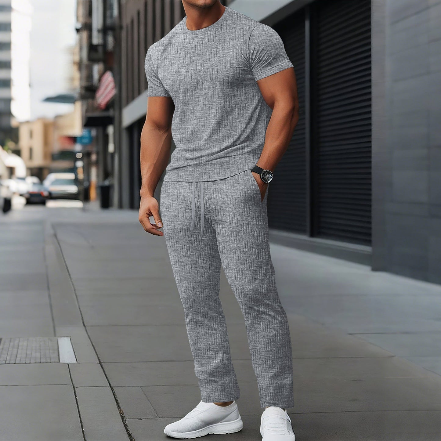 Herren Trainingsanzug – Slim Fit –Strukturmuster
