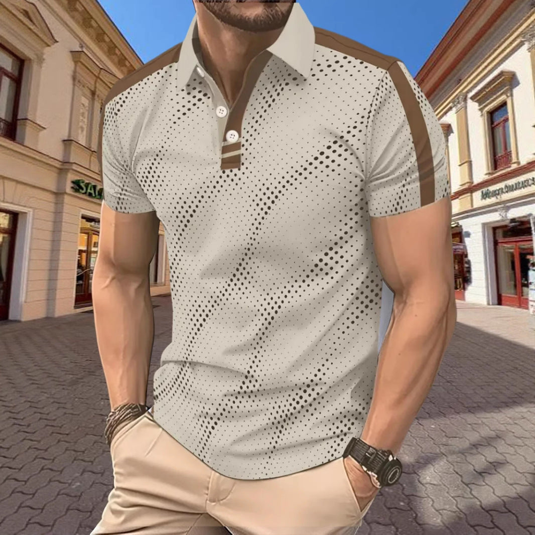 Herren Poloshirt – Slim Fit – Atmungsaktive Qualität – Grafikmuster – Sportliche Schulterstreifen