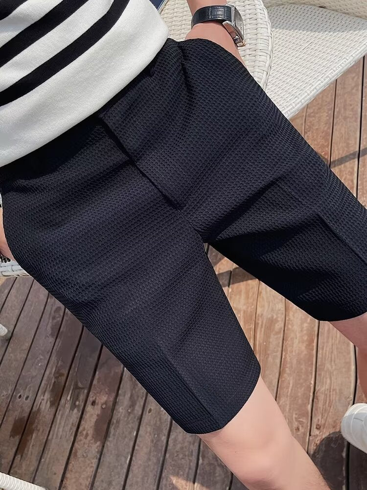 Herren Shorts – Slim Fit – Strukturierter Stoff – Knielang – Mit Gürtel­schlaufen
