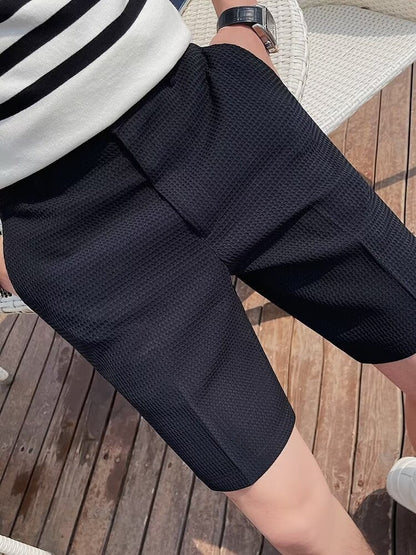 Herren Shorts – Slim Fit – Strukturierter Stoff – Knielang – Mit Gürtel­schlaufen