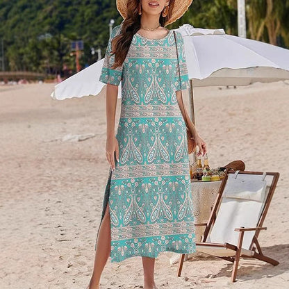 Damen Maxikleid – Lockerer Schnitt – Florales Muster – Bequemer Luftiger Stoff