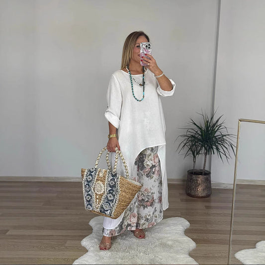 Women’s Tunic Top  Set – Relaxed Fit – Natural Fibers – Long Sleeve – High-Low Hem
