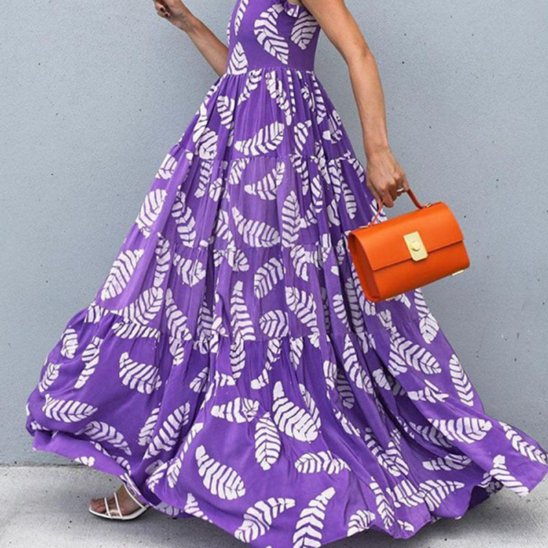 Damen Maxikleid – Luftiger Schnitt – Rüschen-Details – Blumenmuster – Atmungsaktives Gewebe