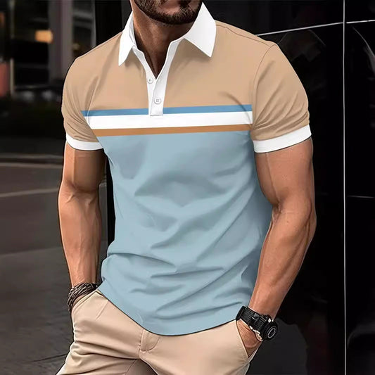 Herren Poloshirt – Slim Fit – Baumwolle – Bruststreifen – Kurze Ärmel – Kontrastsaum
