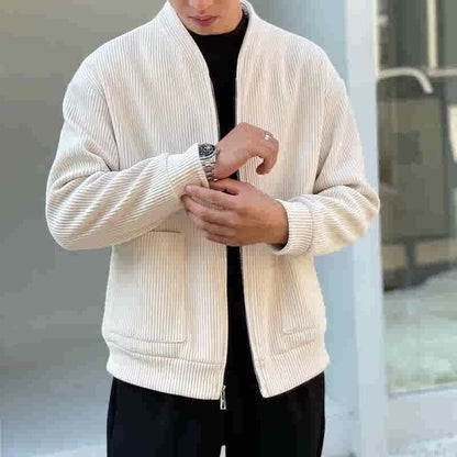 Herrenjacke – Cord-Optik – Relaxed Fit – V-Ausschnitt mit Reißverschluss