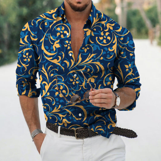 Herren Freizeithemd – Slim Fit – Florales Muster – Atmungsaktiv – Langarm