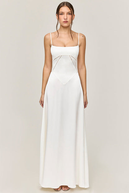 Damen Abendkleid – A-Linie – Luxusstoff – Spaghettiträger – Cut-Out Taille – Lang