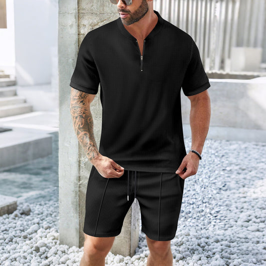 Herren Sportset – Atmungsaktives Gewebe – Relaxed Fit – Kurzarm mit Reißverschluss