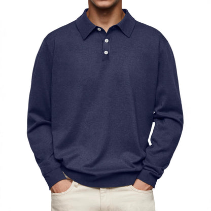 Herren Polohemd – Soft Knit – Relaxed Fit – Langarm Bequem Freizeitshirt