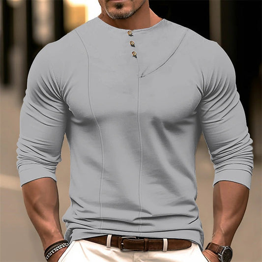 Herren Langarmhemd – Slim Fit – Ergonomischer Schnitt – Asymmetrische Knopfleiste