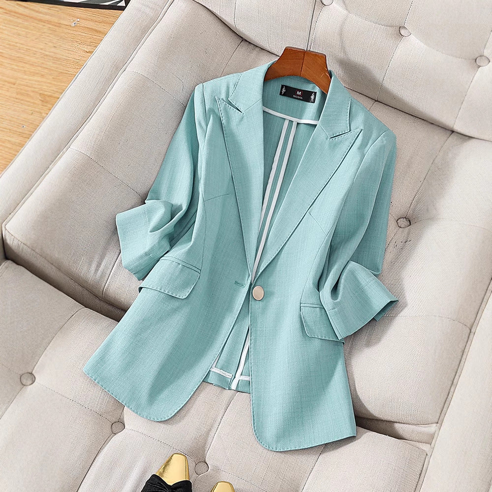 Damen Blazer – Taillierter Schnitt – Luxusstoff – 3/4-Arm – Notch-Revers – Hüftlang