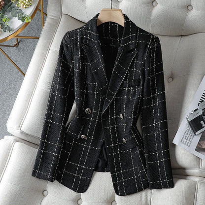 Damen Blazer – Taillierter Schnitt – Tweedoptik – Doppelreihig – Zierknöpfe