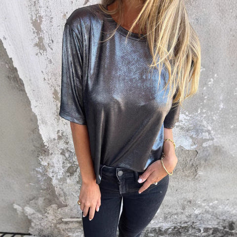 Damen Bluse – Lockere Passform – Schimmernder Look – Kurzarm – Luftiges Design