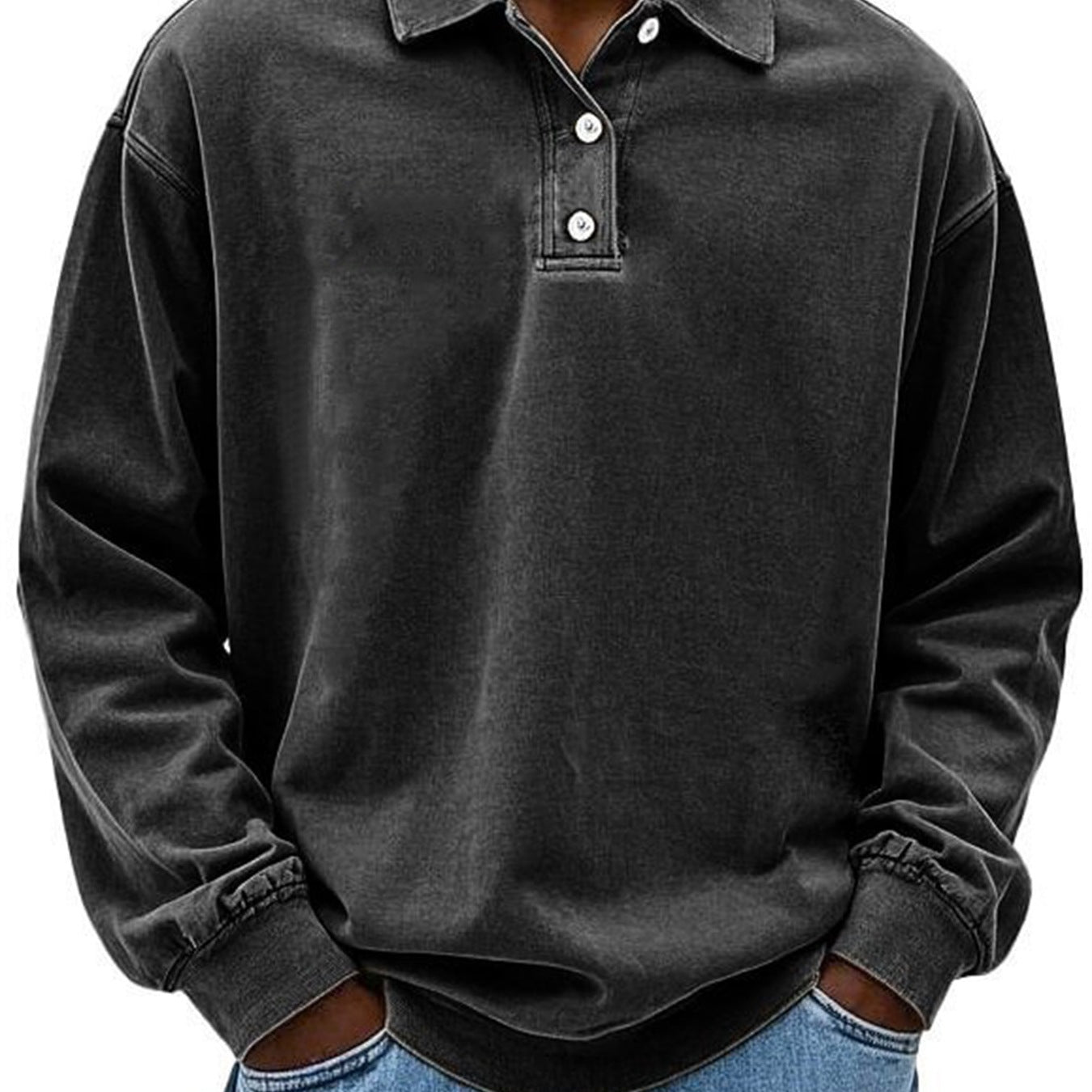 Herren Poloshirt – Langarm – Relaxed Fit – Knopfleiste – Natürliche Fasern