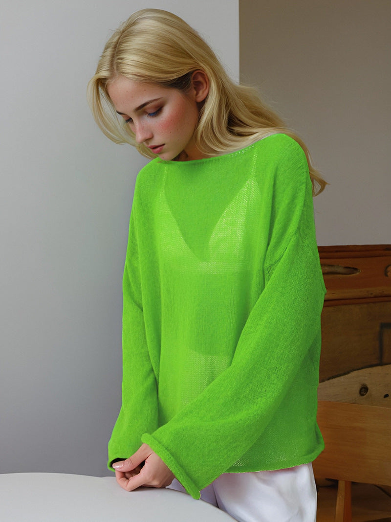Damen Strickpullover – Leichtes Oversize Design – Lange Ärmel – Rundhalsausschnitt Casual