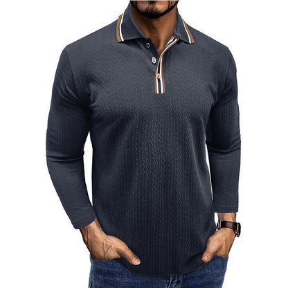 Herren Langarm-Poloshirt – Tailored Fit – Texturstrick – Gestreifter Kragen