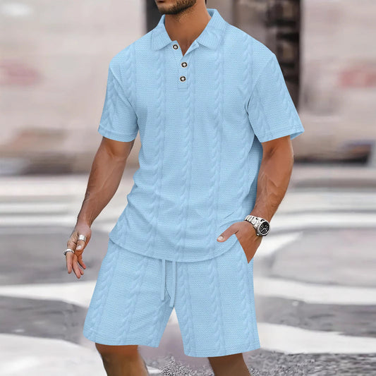 Herren Set aus Hemd und Bermudas – Lockerer Schnitt – Atmungsaktives Strickdesign