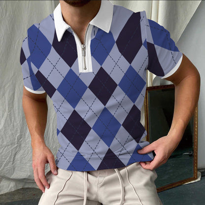 Herren Poloshirt – Slim Fit – Atmungsaktiv – Kurzarm – Karomuster – Zipperkragen
