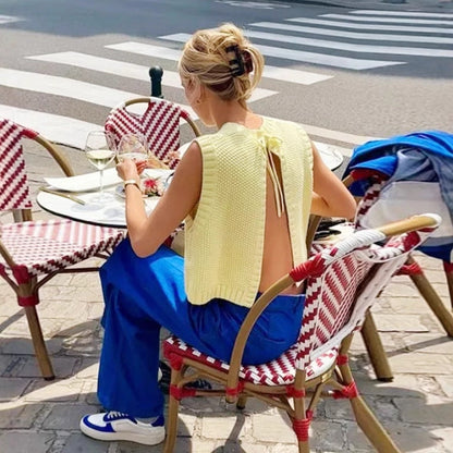 Damen Strick Tanktop – Lockerer Schnitt – Ärmellos – Rippenabschlüsse – Atmungsaktiv
