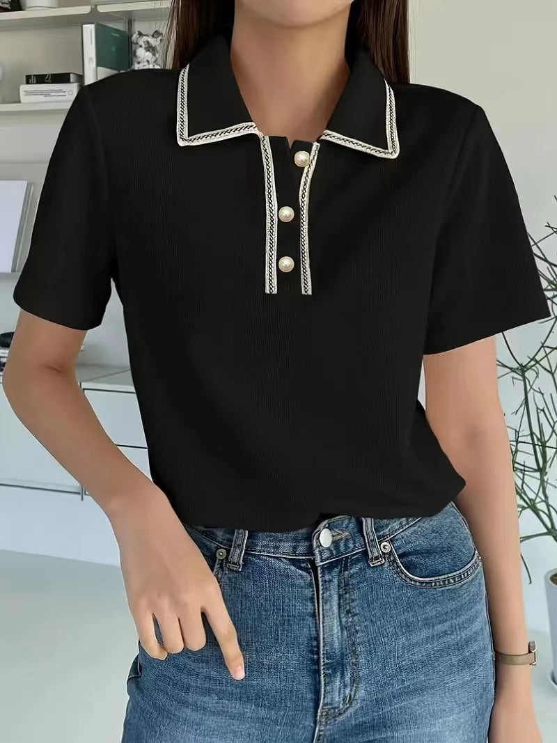 Damen Poloshirt – Slim Fit – Baumwollstrick – Kurzarm – Kontrastnähte am Kragen