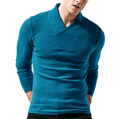 Herren Pullover – Slim Fit – Wollstrick – Asymmetrischer Kragen – Minimalistisches Design
