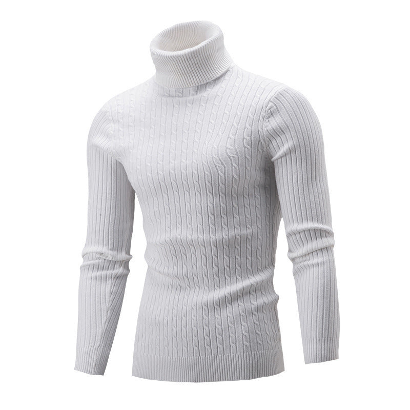 Herren Rollkragenpullover – Slim Fit – Wollstrick – Zopfmuster – Rippbündchen