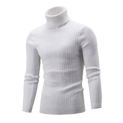 Herren Rollkragenpullover – Slim Fit – Wollstrick – Zopfmuster – Rippbündchen