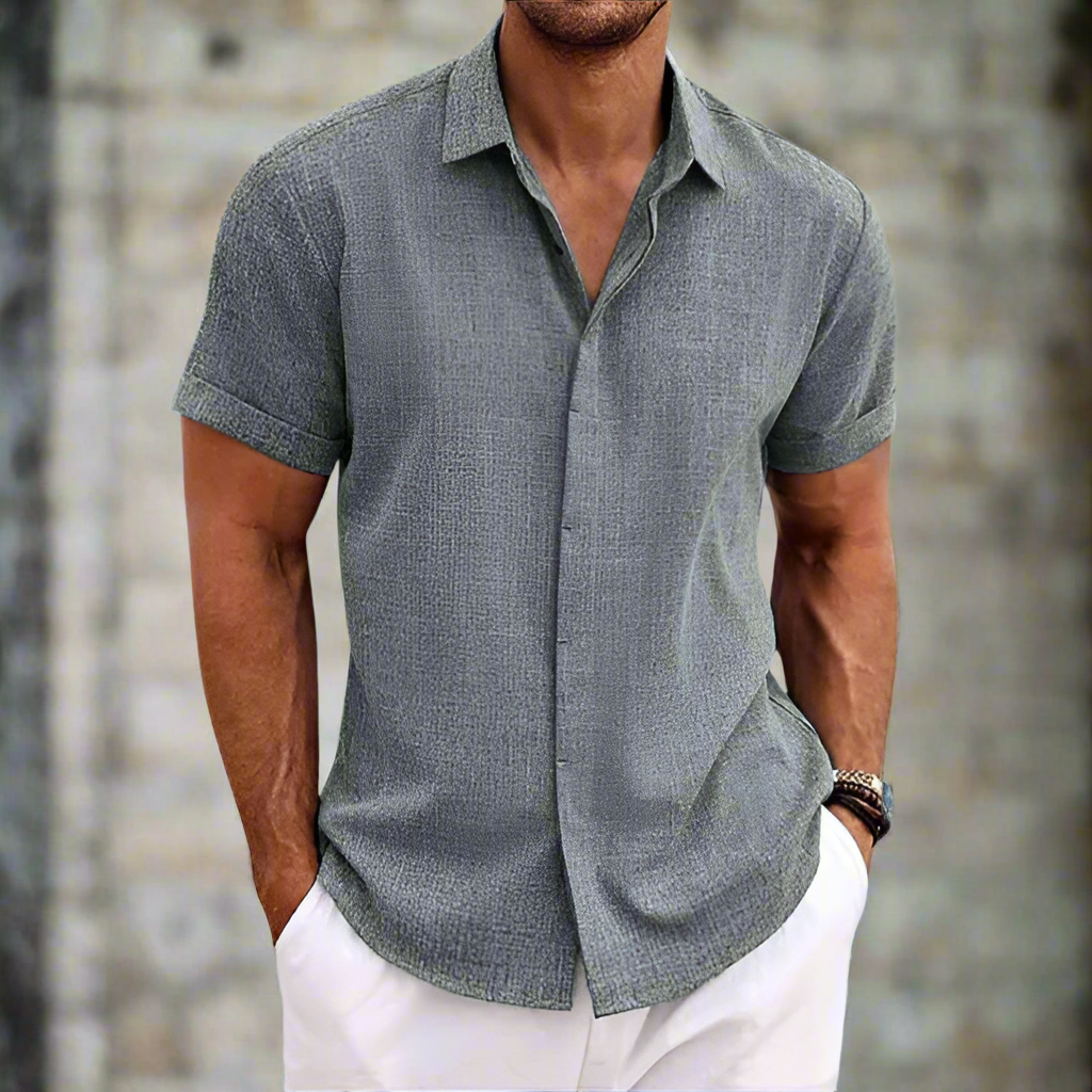 Herren Kurzarmhemd – Relaxed Fit – Atmungsaktives Mischgewebe – Knopfleiste Casual