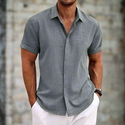 Herren Kurzarmhemd – Relaxed Fit – Atmungsaktives Mischgewebe – Knopfleiste Casual