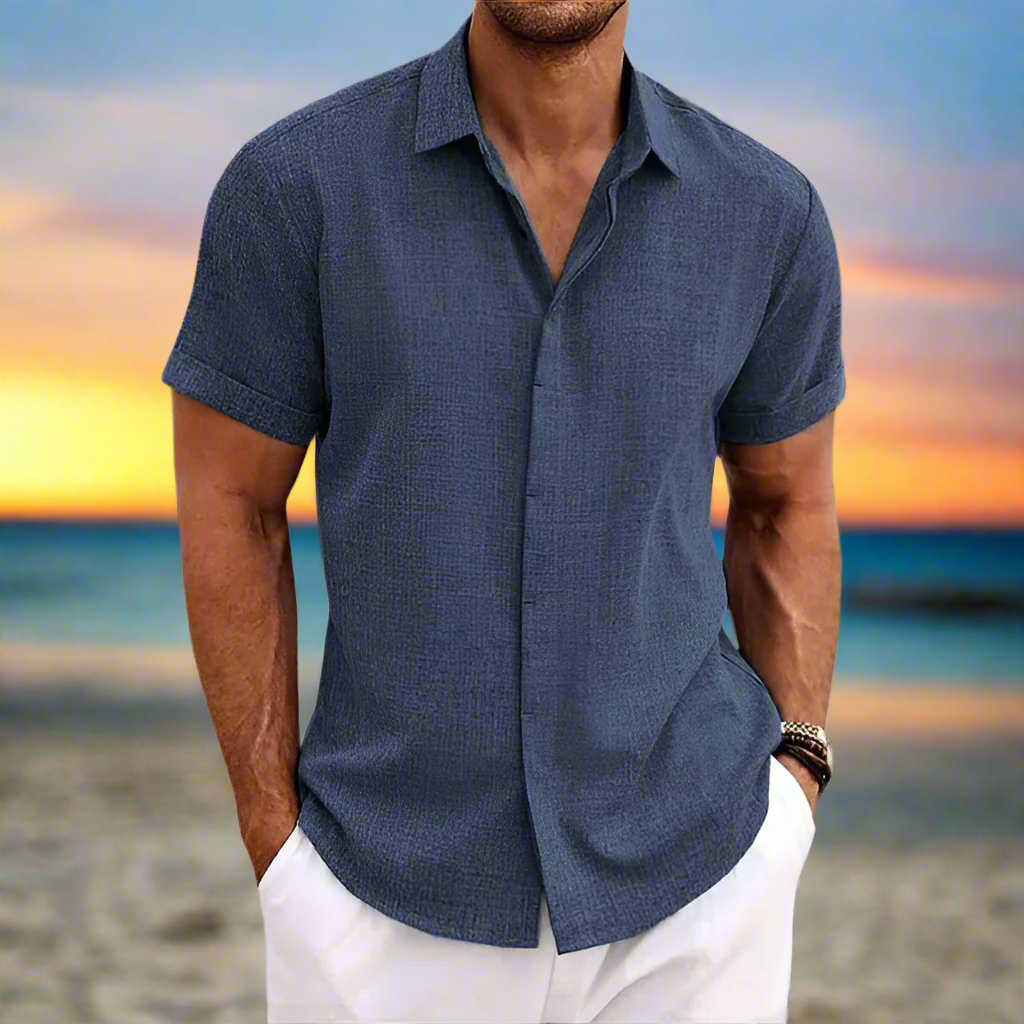 Herren Kurzarmhemd – Relaxed Fit – Atmungsaktives Mischgewebe – Knopfleiste Casual