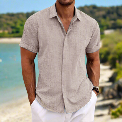 Herren Kurzarmhemd – Relaxed Fit – Atmungsaktives Mischgewebe – Knopfleiste Casual