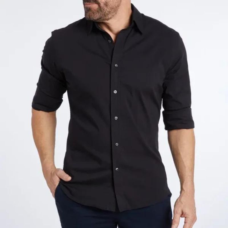 Herren Hemd – Slim Fit – Atmungsaktives Gewebe – Langarm – Knopfleiste