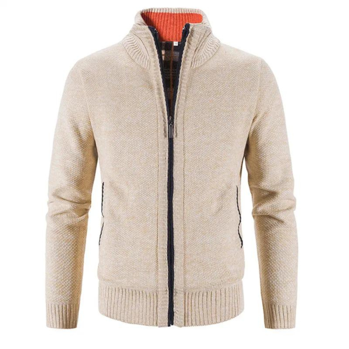 Herren Strickjacke – Strukturierte Passform – Zipper – Mock Neck – Weiches Strickgewebe