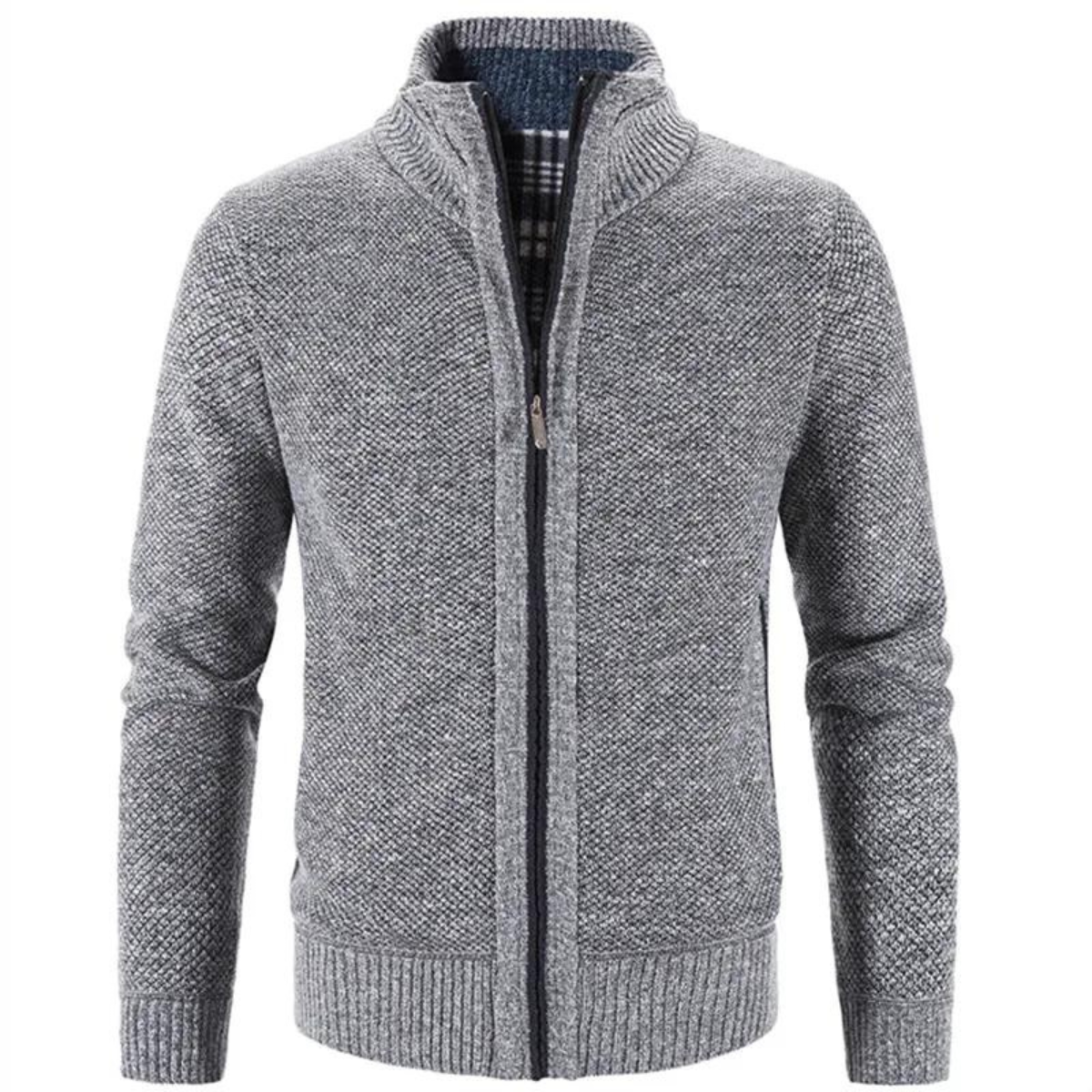 Herren Strickjacke – Strukturierte Passform – Zipper – Mock Neck – Weiches Strickgewebe