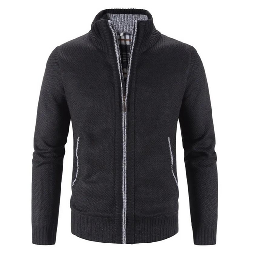 Herren Strickjacke – Strukturierte Passform – Zipper – Mock Neck – Weiches Strickgewebe