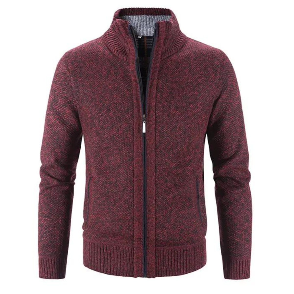 Herren Strickjacke – Strukturierte Passform – Zipper – Mock Neck – Weiches Strickgewebe