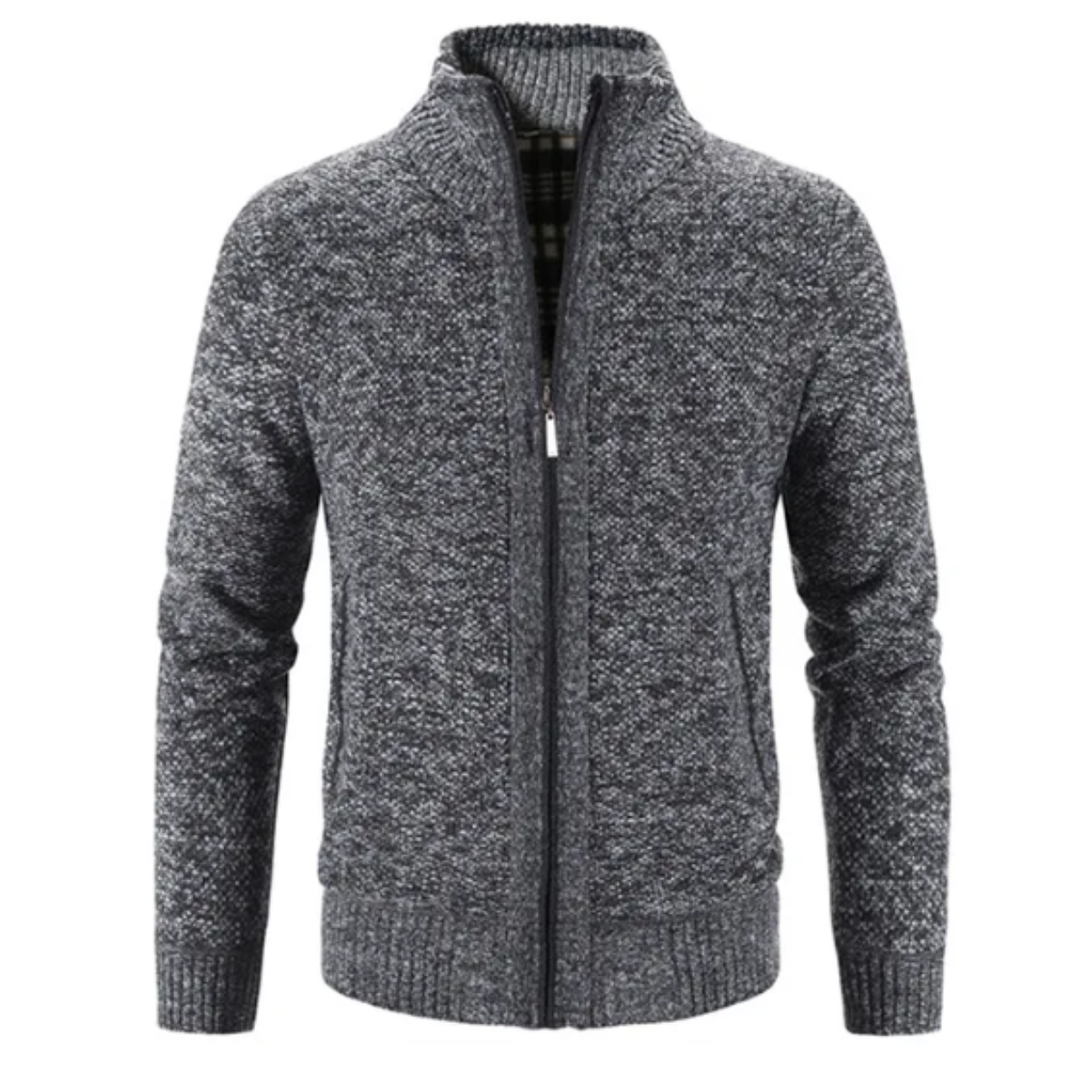 Herren Strickjacke – Strukturierte Passform – Zipper – Mock Neck – Weiches Strickgewebe