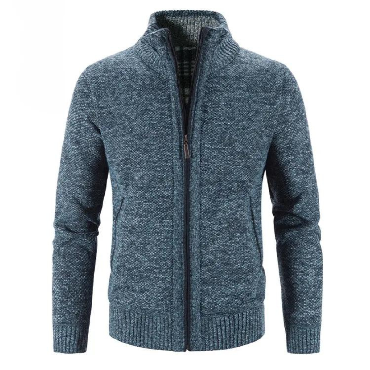 Herren Strickjacke – Strukturierte Passform – Zipper – Mock Neck – Weiches Strickgewebe