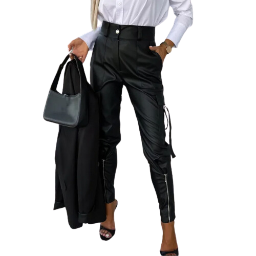 Damen Cargo-Hose – Slim Fit High Waist – Utility-Taschen – Reißverschluss am Knöchel
