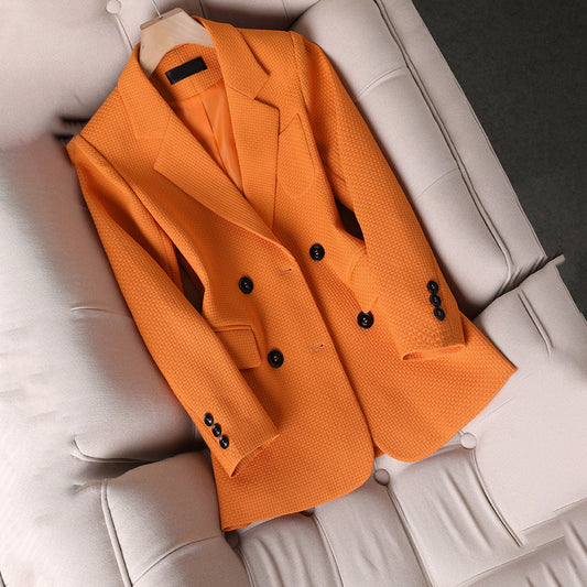 Damen Blazer – Taillierte Passform – Doppelreihig – Strukturierter Luxusstoff – Reverskragen