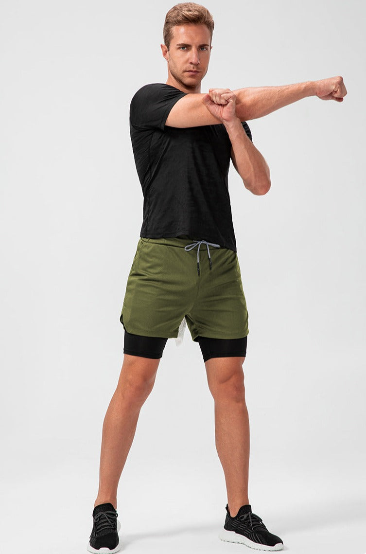Herren Fitness Shorts – Doppellagig – Atmungsaktive Stretch-Funktion – Mittellang