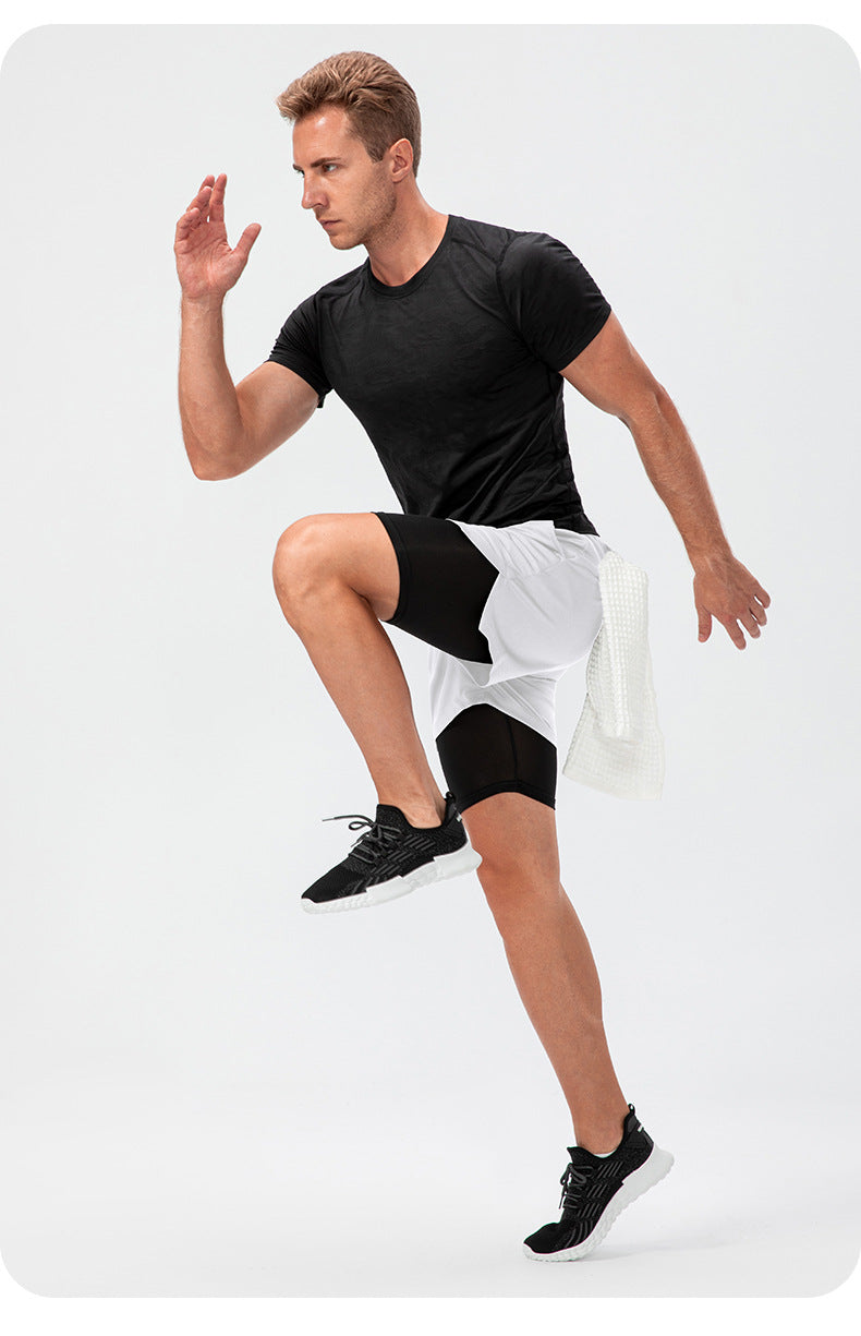 Herren Fitness Shorts – Doppellagig – Atmungsaktive Stretch-Funktion – Mittellang