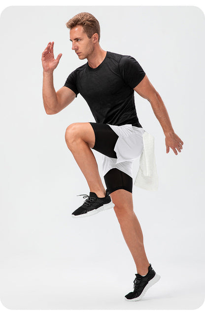 Herren Fitness Shorts – Doppellagig – Atmungsaktive Stretch-Funktion – Mittellang