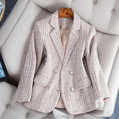 Damen Blazer – Taillierter Schnitt – Tweedoptik – Doppelreihig – Klassisches Revers