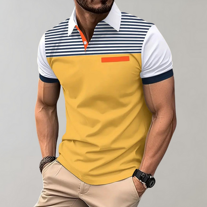 Herren Poloshirt – Slim Fit – Atmungsaktives Gewebe – Gestreifte Brust – Kontrastkragen